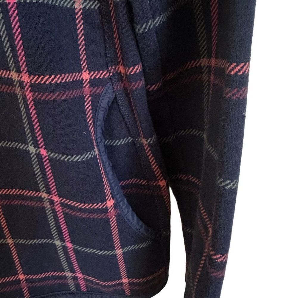 T by Talbots Navy Blue Tattersall Plaid Knit Zip Jacket Size Medium Petite - Picture 4 of 8